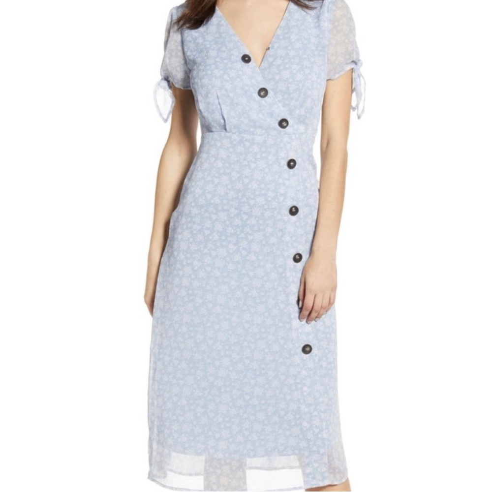 J.O.A. Blue Floral Midi Dress (Small)